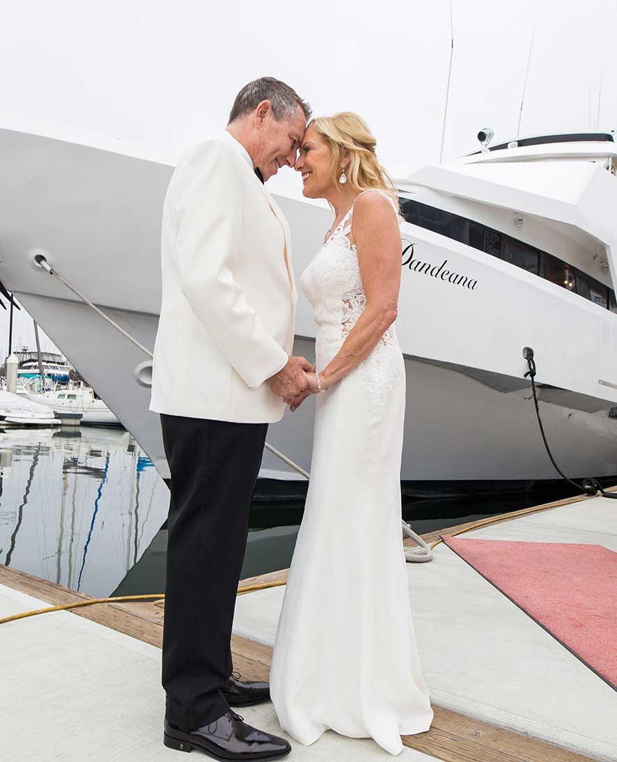 Yacht wedding bride and groom
