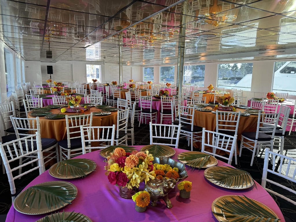 Floral yacht wedding centerpieces